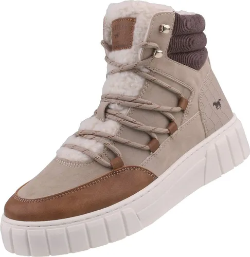 MUSTANG Damen 1446-601 High-Top Sneaker - Taupe, 37 EU - Damen-Sneaker mit kuscheligem Kunstfell-Innenfutter für warmen Tragekomfort und stylischen Look.