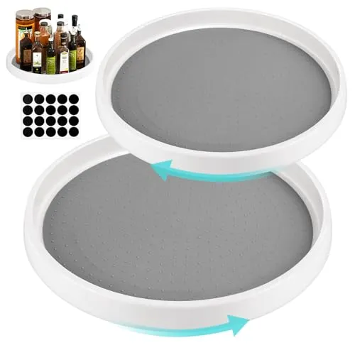 TUFA 2 Stück Drehteller Küche,Drehteller Gewürzregal 360°,Drehteller Organizer,Gewürzregal Organizer,Küchen Organizer,Kunststoff-Drehteller für Gewürzen,Öle,Flaschen,Kosmetika-25 & 30cm