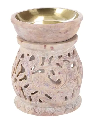 GURU SHOP Indische Duftlampe, ätherisches Öl Diffusor, Teelicht Halter Für Aromatherapie, Aromalampe aus Speckstein