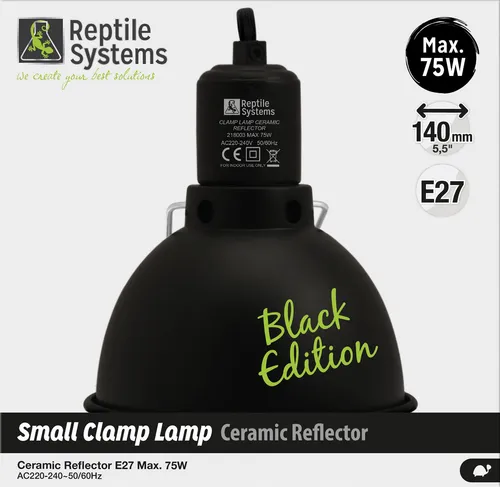 Reptile Systems Klemmleuchte Black Edition S (Ø 140mm) - Zubehör für Terrarien: Keramik-Lampenfassung mit Reflektor, ideal für Quecksilberdampflampen oder Halogen Basking Spots, energieeffizient und leistungsstark.