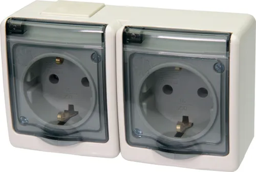 2-Fach Aufputzsteckdose Rauchglas IP44 16A/250V Schuko Aufputz Feuchtraum Steckdose Grau