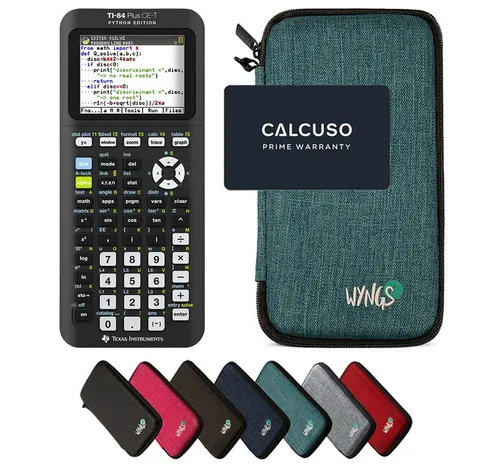 Texas Instruments TI-84 Plus CE-T Python Edition mit WYNGS Schutztasche - Taschenrechner mit hochauflösendem Farbdisplay und Python-Programmierung, inklusive robuster Schutztasche für optimalen Schutz und Aufbewahrung.