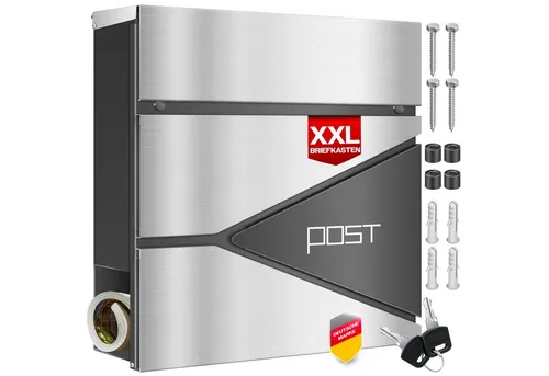 KESSER Briefkasten mit Zeitungsfach - Wandmontierter Edelstahl-Briefkasten in Silber, wetterfest und mit praktischem Zeitungsfach für zusätzlichen Stauraum.