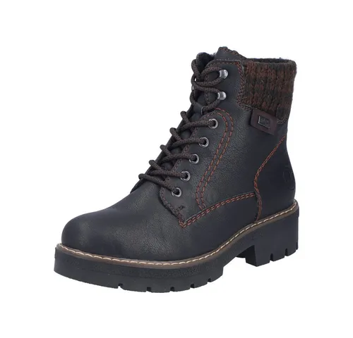 Rieker Schnürstiefel - Schwarz Kunstleder - Wanderschuhe für Damen, stilvoll aus Kunstleder in Schwarz, mit praktischem Reißverschluss und Wechselfußbett für hohen Tragekomfort.