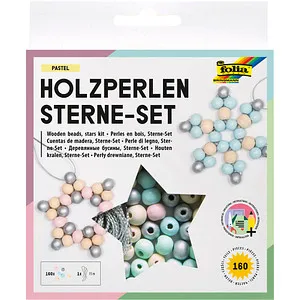 folia Perlen-Set Holzperlen Sterne pastell