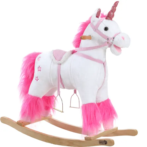 Schaukeltier Einhorn Weiß mit Geräuschfunktion - Schaukeltiere für Kinder! Das kuschelweiche Einhorn mit stabilem Holzgestell und Geräuschfunktion fördert die Balance. Ideal für Kinder ab 3 Jahren.