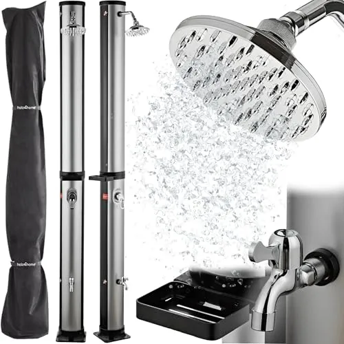 holz4home® Solardusche Gartendusche - 35L mit Warmwasser bis 60°C - Brausen & Duschen mit umweltfreundlicher Solar-Energie, schwenkbarem Duschkopf und einfacher Montage für perfekten Komfort im Garten oder am Pool.