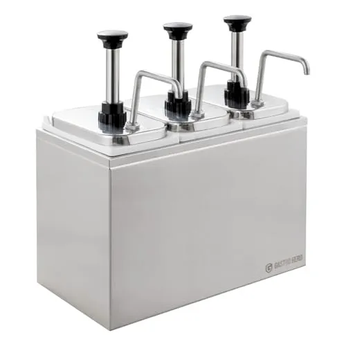 GastroHero Saucenspender - 3x 3 Liter Edelstahl - Dosiergeräte für Gewürzpumpen, ideal für die Gastronomie mit langlebigem Dosierhebel und einfacher Bedienung, perfekt für effizientes Arbeiten.