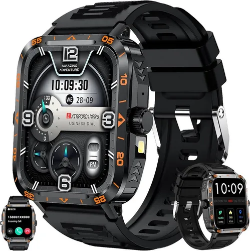 SGDDFIT Smartwatch (4,9 cm, android ios), Smartwatch Herren 1 95 Zoll AMOLED Fitnessuhr 5ATM GPS