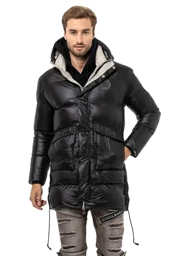 Cipo & Baxx Herren Mantel CM219 Schwarz – Stylische Winterjacke im modernen Design mit warmem Innenfutter, abnehmbarer Kapuze und funktionalen Details für kalte Tage - CM219 Schwarz M