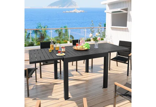 GUNJI Ausziehbarer Gartentisch aus Aluminium - Moderner Gartentisch für 3-10 Personen, leicht ausziehbar und robust, ideal für Partys im Freien und platzsparend für Balkone.
