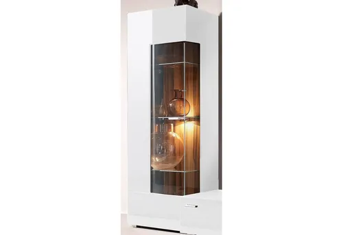 Höltkemeyer Vitrine Happy Standvitrine 146 cm - Vitrinenschrank in modernem Design, weiß-nussbaumfarben, mit 3 Glaseinlegeböden für stilvolle Präsentation Ihrer Lieblingsstücke. Einfache Selbstmontage für Ihr Zuhause.