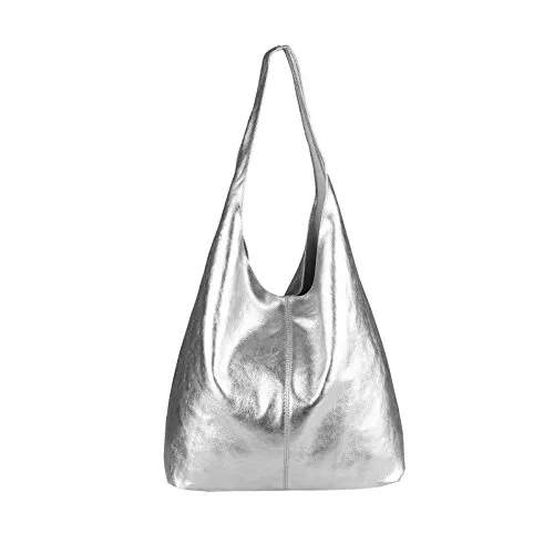 OBC Made IN Italy Damen Leder Handtasche - Eleganter Metallic Shopper - Damen-Shopper aus 100% echtem Leder in glänzendem Metallic, ideal für stilvolle Auftritte. Geräumig und vielseitig, perfekt für City, Urlaub oder als elegante Abendtasche.