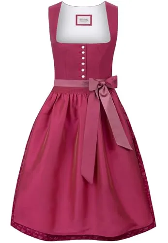 Stockerpoint Damen Viano Midi Dirndl, Beere, 46 - Dirndl für Damen – zeitloses Midi Dirndl aus hochwertigem Leinen mit ausgefallenen Perlmuttknöpfen, ideal für festliche Anlässe und einen gelungenen Auftritt.