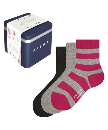 FALKE Unisex Kinder Socken Happy Triple Pack Giftbox K So Baumwolle gemustert 3 Paar, Mehrfarbig Blue Grey Pink 0010, 35-38