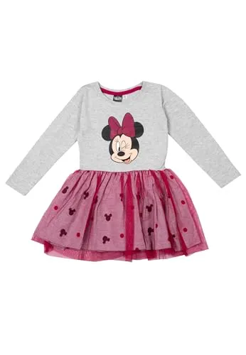Disney Minnie Mouse Kleid für Mädchen - Kleidchen Mesh Rock Langarm Grau Pink (DE/NL/SE/PL, Numerisch, 86, 92, Regular, Grau Pink)