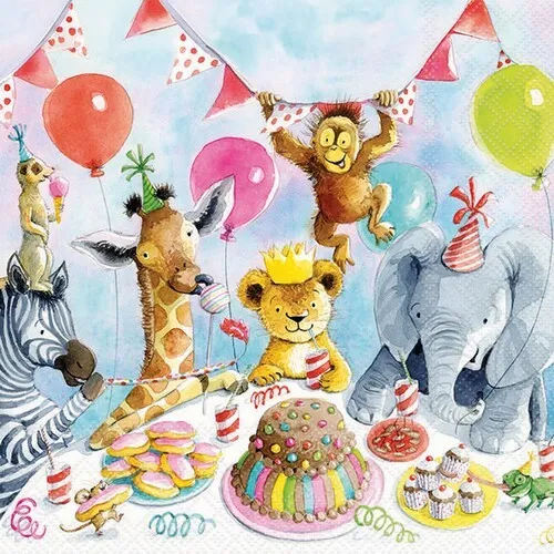 Servietten Party Animals Feiern Partytiere Ballons Wimpel Affen Kinder 33x33 20