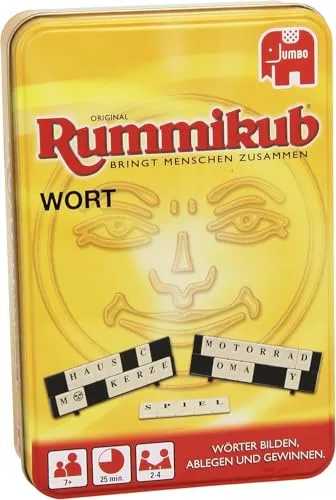 Wort Rummikub Kompakt - Gesellschaftsspiel in Metalldose, fördert Gemeinschaft und Spaß für die ganze Familie