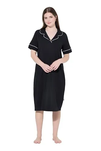 Ulla Popken Damen große Größen Nachthemd mit Zierpaspeln - Bequemes Nachthemd im klassischen Pyjama-Look mit Zierpaspeln und Reverskragen. Ideal für entspannte Nächte, aus einer weichen Modal-Baumwollmischung gefertigt, die für hohen Tragekomfort sorgt.