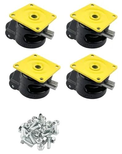 WELDINGER Schwerlastrollen-Set 60F – 4 Stück mit Ratschengriff und 1000 kg Tragkraft - Praktisches 4er-Set Schwerlastrollen mit Ratschenfunktion und kugelgelagerter Platte. Ideal für Möbel und Werkbänke, bietet es einen einfachen Höhenausgleich und ist leichtgängig dank der Vollgummi-Rollen.
