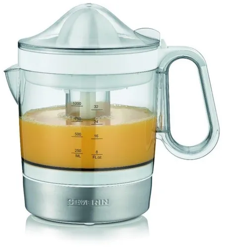 SEVERIN Zitruspresse CP 3535 - Edelstahl-Citruspresse mit 2 Presskegeln, automatische Saftpressung und 1,0 l XXL Saftbehälter