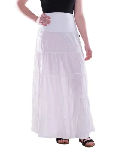 Vishes Damen Maxi-Rock Baumwolle Vintage Retro mit elastischem Bund Weiss 42-48 - Langer, leichter Rock im Folklore-Stil aus handgewebter Baumwolle für hohen Tragekomfort. Ideal für Freizeit und besondere Anlässe. Verfügbar in klassischen Farben und vielseitig kombinierbar.
