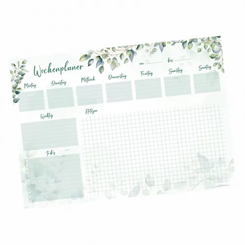 A3 Schreibtischunterlage Eukalyptus mit Wochenplaner todo Liste Papier 50 Blatt