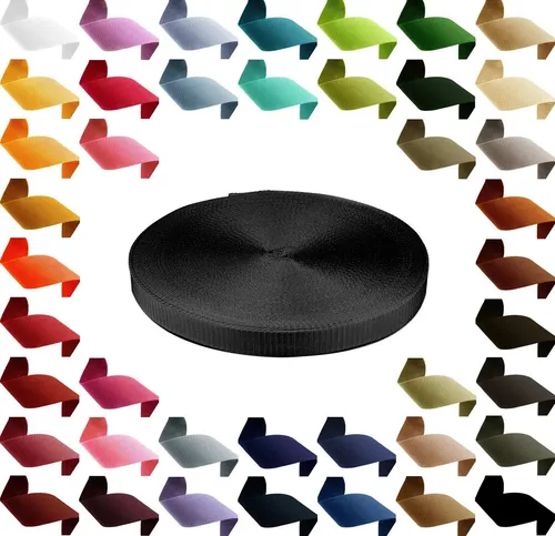 maDDma Rollladengurt 50m PP Gurtband, Polypropylen, 25mm breit, 1,3mm stark, Farbwahl, 580 schwarz