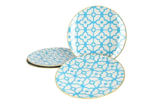 Ritzenhoff & Breker Speiseteller 4er Set Makina blau 26,5cm - Hochwertige Speiseteller aus Porzellan im Vintage-Design, ideal für bis zu vier Personen – mikrowellen- und spülmaschinengeeignet.