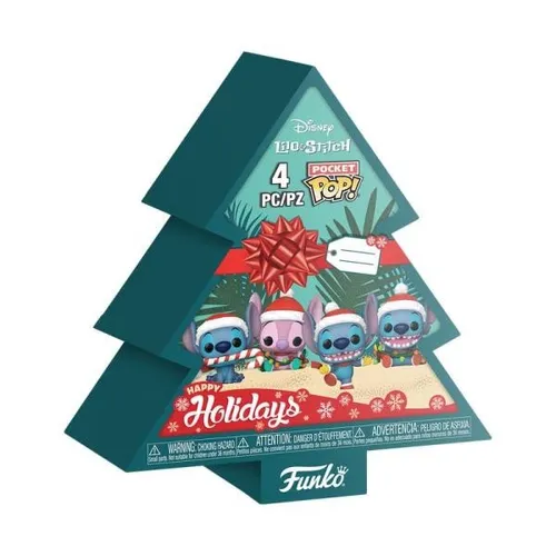 Funko Pocket Pop! Stitch Holiday - 4 Pack Tree Box - Chibi Figuren - Hochwertige, sammelbare Vinyl-Minifigur als Schlüsselanhänger, ideal für Lilo und Stitch Fans und perfekte Geschenkidee für jeden Anlass.