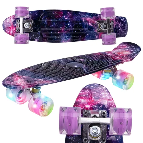 Malplay Mini Skateboard mit leuchtenden RGB LED-Rädern – 56cm Cruiser Board für Kinder und Jugendliche