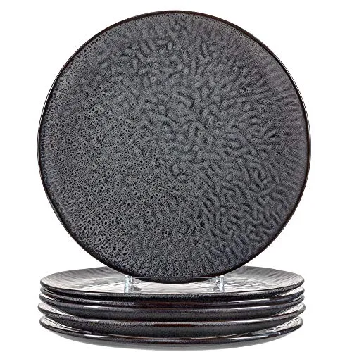 LEONARDO HOME 018565 MATERA 6er Set Teller, Keramik, anthrazit - Speiseteller: Praktisches 6er Set aus handgefertigter Keramik mit einzigartiger Effekt-Glasur, spülmaschinen- und mikrowellengeeignet, ideal für rustikale Tischgestaltung.
