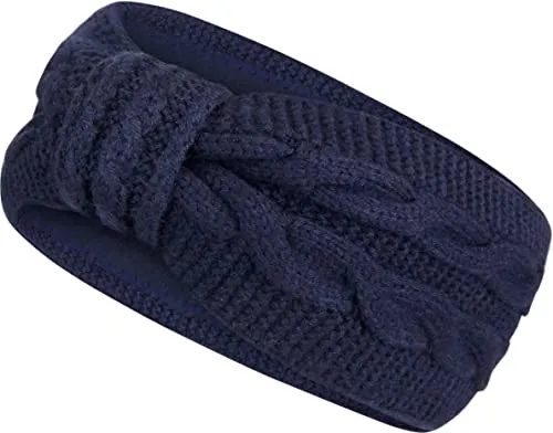 Damen Stirnband gestricktes Haarband mit Schleife und Zopfmuster, Mädchen Ohrenwärmer gefüttert mit weichem Fleece Innenfutter, SB1019