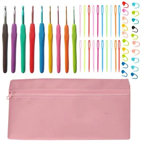 50-teiliges Häkelnadel-Set, ergonomischer weicher Griff, 9 Größen Stricknadeln (2 mm