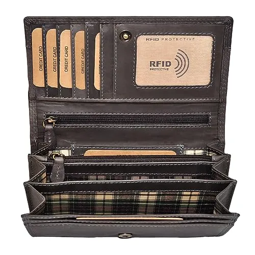 Benthill Damen Geldbörse Leder mit RFID Schutz - Damen-Geldbörsen aus hochwertigem Echt-Leder, mit RFID Schutz gegen Datenraub. Platzwunder im Vintage-Look, ideal für den Alltag und ein tolles Geschenk!