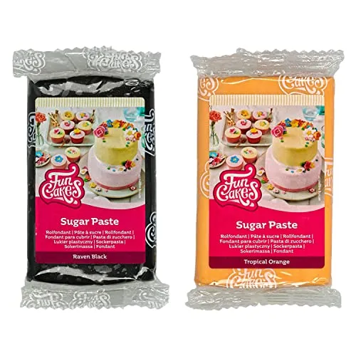 AOS Set | Funcakes Rollfondant 2er Set 500g Halloween | 250g Schwarz & 250g Orange | einfach zu verwenden, glatt, flexibel, weich und biegsam | perfekt zum Dekorieren von Kuchen & Torten