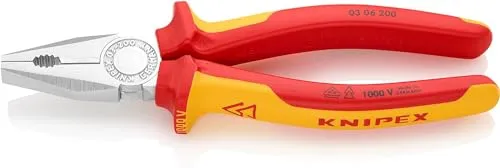 KNIPEX 03 06 200 SB Kombizange isoliert, VDE-geprüft für Sicherheit - Zangen für Elektriker, isolierte Griffe für maximalen Schutz und hohe Sicherheit beim Arbeiten mit elektrischen Anlagen.