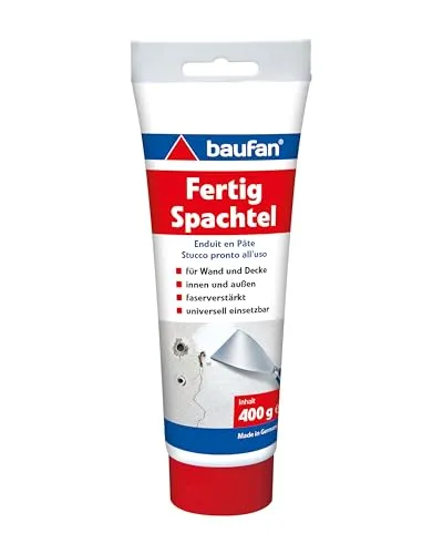 Baufan Spachtelmasse 101216, Fertigspachtel, weiß - Dichtmaterialien für Innen- und Außenbereich, sofort gebrauchsfertig, leicht zu glätten und überstreichbar – ideal für schnelle Renovierungen.