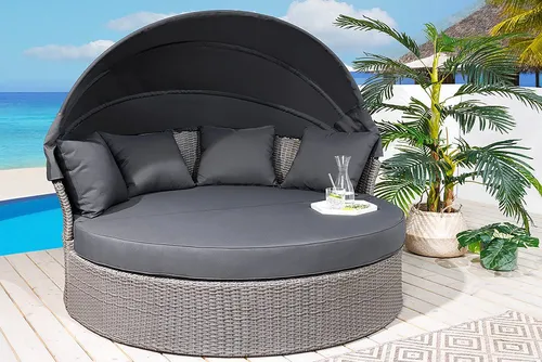 riess-ambiente Sonneninsel PLAYA LIVING 160cm grau / anthrazit - Wetterfeste Sonneninsel aus Polyrattan mit drehbarem Fußteil und klappbarem Dach, ideal für Balkon und Garten – der perfekte Platz zum Entspannen!