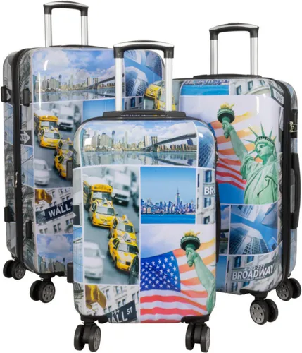 Warenhandel König Trolleyset New York Liberty, 4 Rollen - Trolley-Set aus Polycarbonat in den Größen M, L und XL mit Dehnfalte für zusätzliches Packvolumen. Leicht und bruchsicher, ideal für stressfreies Reisen.