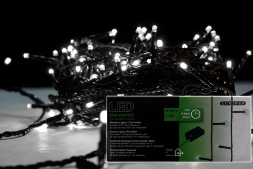 Lichterkette mit Timer 1,70 m batteriebetrieb 24 LED k-weiss