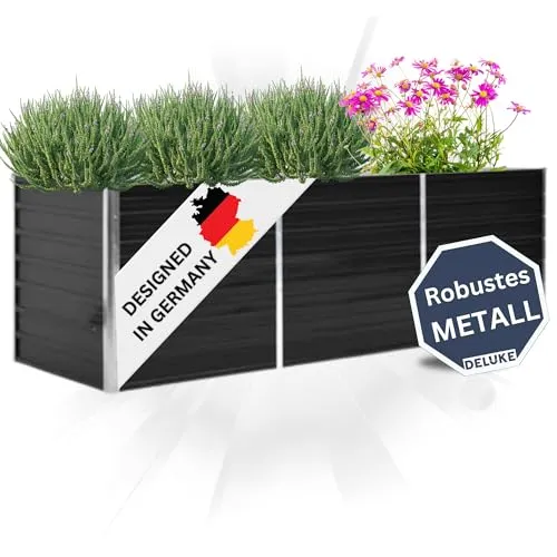 DELUKE Hochbeet für Garten Oskar Anthrazit | 240x80x77cm | Verzinkter Stahl | Wetterfest | Gartenbeet Kräuterbeet Blumenbeet Beet hoch Frühbeet für Garten Gemüsebeet