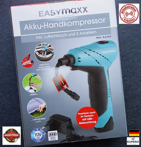 EASYmaxx Akku-Handkompressor mit LED-Beleuchtung 12V blau/schwarz