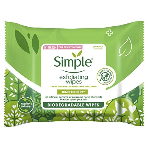 Simple Kind to Skin Peeling Hypoallergene biologisch abbaubare Gesichtstücher für empfindliche Haut 20 Tücher