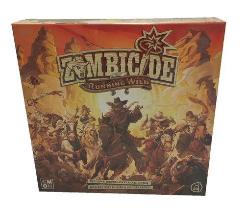 Zombicide: Undead or Alive – Running Wild Erweiterung - Gesellschaftsspiel für 1-6 Spieler, ergänzt das Grundspiel um berittenen Kampf im Wilden Westen. Kooperative Strategie und Teamarbeit sind entscheidend, um Zombies zu besiegen und Missionen zu erfüllen.
