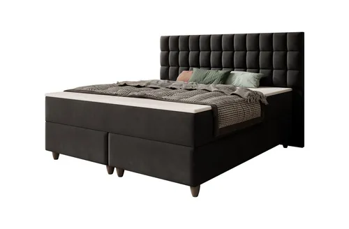 inter Boxspringbett Wien 180x200cm Samtstoff TFK (Boxspringbett, schlafbett mit matratze 180x200, bett 180x200 boxspringbett), inklusive Matratzen und Topper