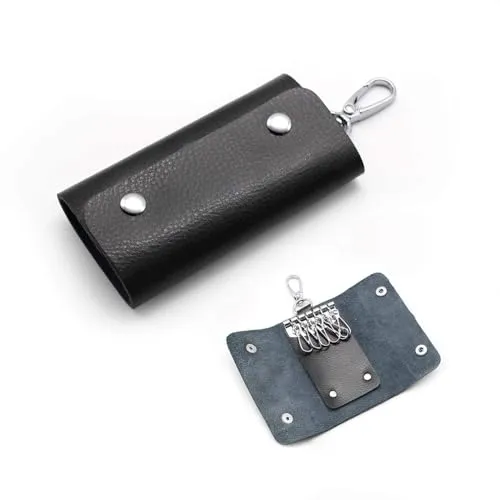 LERANXIN Schlüsseletui, Schlüsselorganizer aus Naturleder für bis zu 6 Schlüssel, Gefaltete Multifunktionale Leder Schlüsseltasche mit Schlüsselhaken Separatem