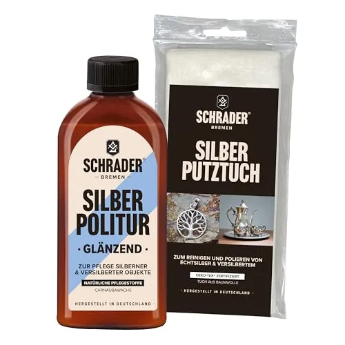 SCHRADER Silberpflege-Set - Silberpoliermittel und Silberputztuch für Schmuck & Besteck - Entfernt Anlaufstellen - 2-teilig