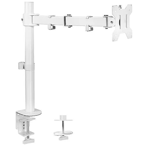 VIVO Schreibtischhalterung, 1 Arm, für Bildschirme bis zu 96,5 cm (38 Zoll), ultrabreit, voll Verstellbarer Ständer mit C-Klemme und Ösenfuß, VESA 75 x 75 mm oder 100 x 100 mm, Weiß, STAND-V001W