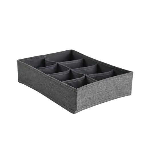 hausleben® Schubladen Organizer Box 33x24x8 cm – 8 Fächer Faltbox zur Aufbewahrung von Socken, Unterwäsche & Gürteln – Faltbarer Ordnungssystem Einsatz für Schublade & Kleiderschrank – Grau